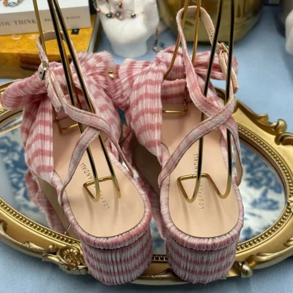 🆕 LOEFFLER RANDALL 🧿 NWOT Dahlia Soft Pink Gingham Pleated Bow Heel, Sz 7 - Picture 10 of 15